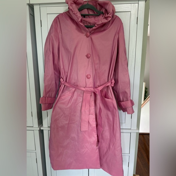 Samuel Dong Jackets & Blazers - Samuel Dong Pink Hooded Belted Trench Coat L Statement Designer Artsy Coquette
